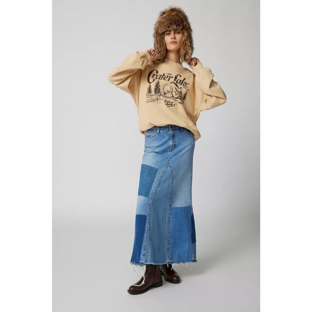 Urban Outfitters Crater Lake Overdyed Crew Neck Sweatshirt Small Yellow Oregon - Picture 2 of 15